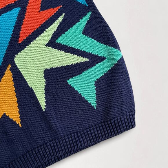 Vintage 70s Sweater Vest M Intarsia Psychedelic Disco Glam Rock 100% Cotton - Picture 7 of 10